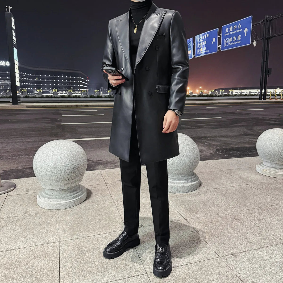Slim Fit Leather Blazer