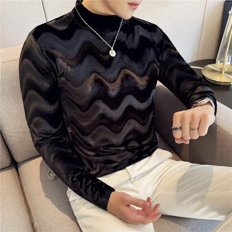 Slim Fit Velvet Long-Sleeve T-Shirt