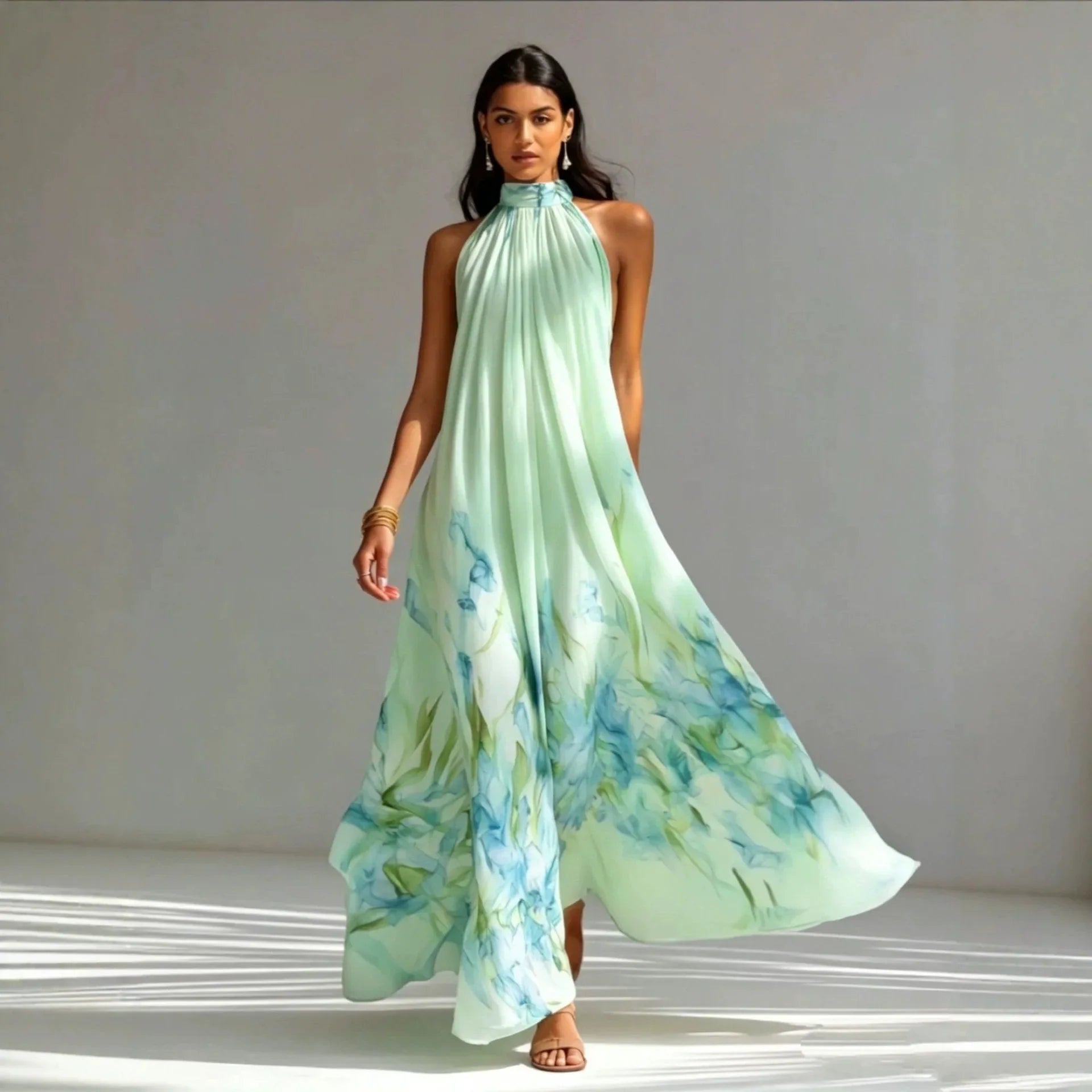 Women's Printed Halter Maxi Dress