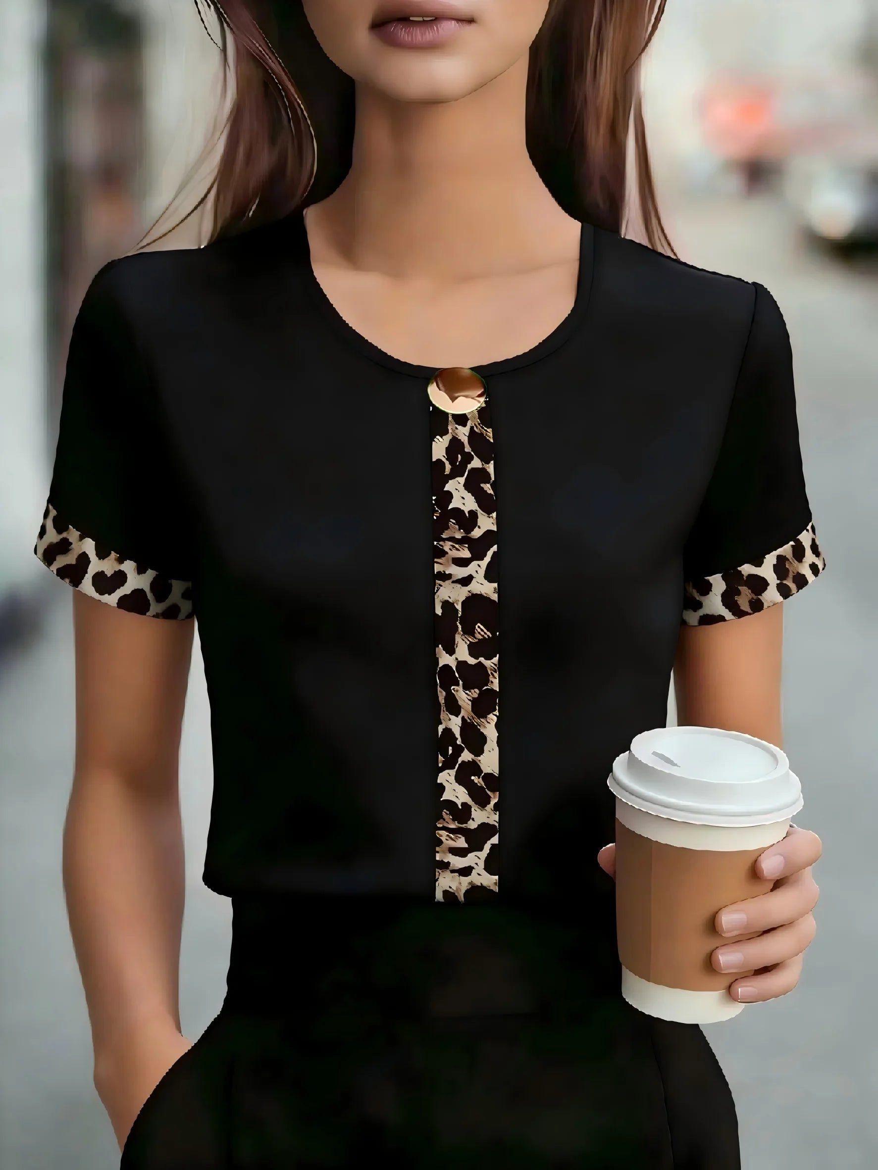 Women's Leopard Trim Blouse