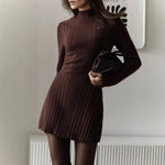 Load image into Gallery viewer, Mock Neck Long-Sleeve Knit A-Line Mini Dress
