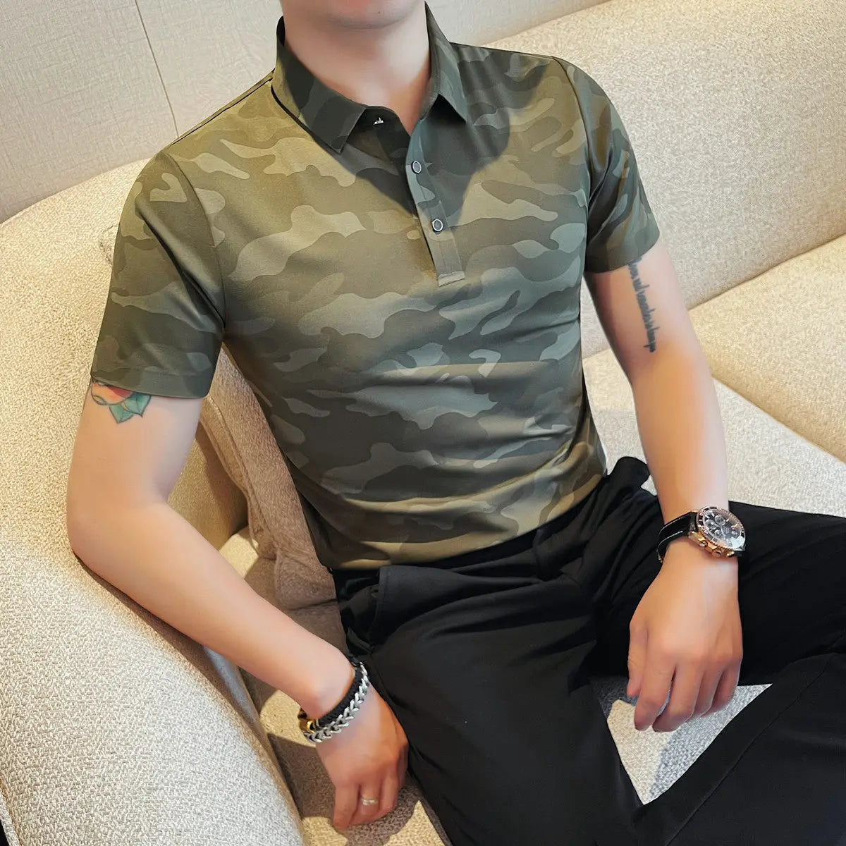 Slim Fit Silk Short-Sleeve Polo Shirt