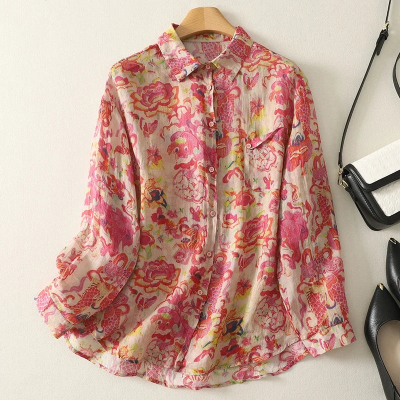 Women's Linen Floral Top