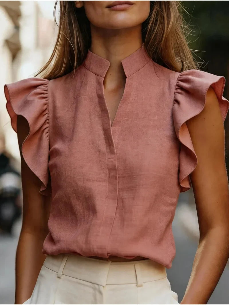 Women's Ruffle Sleeve V Neck Blouse