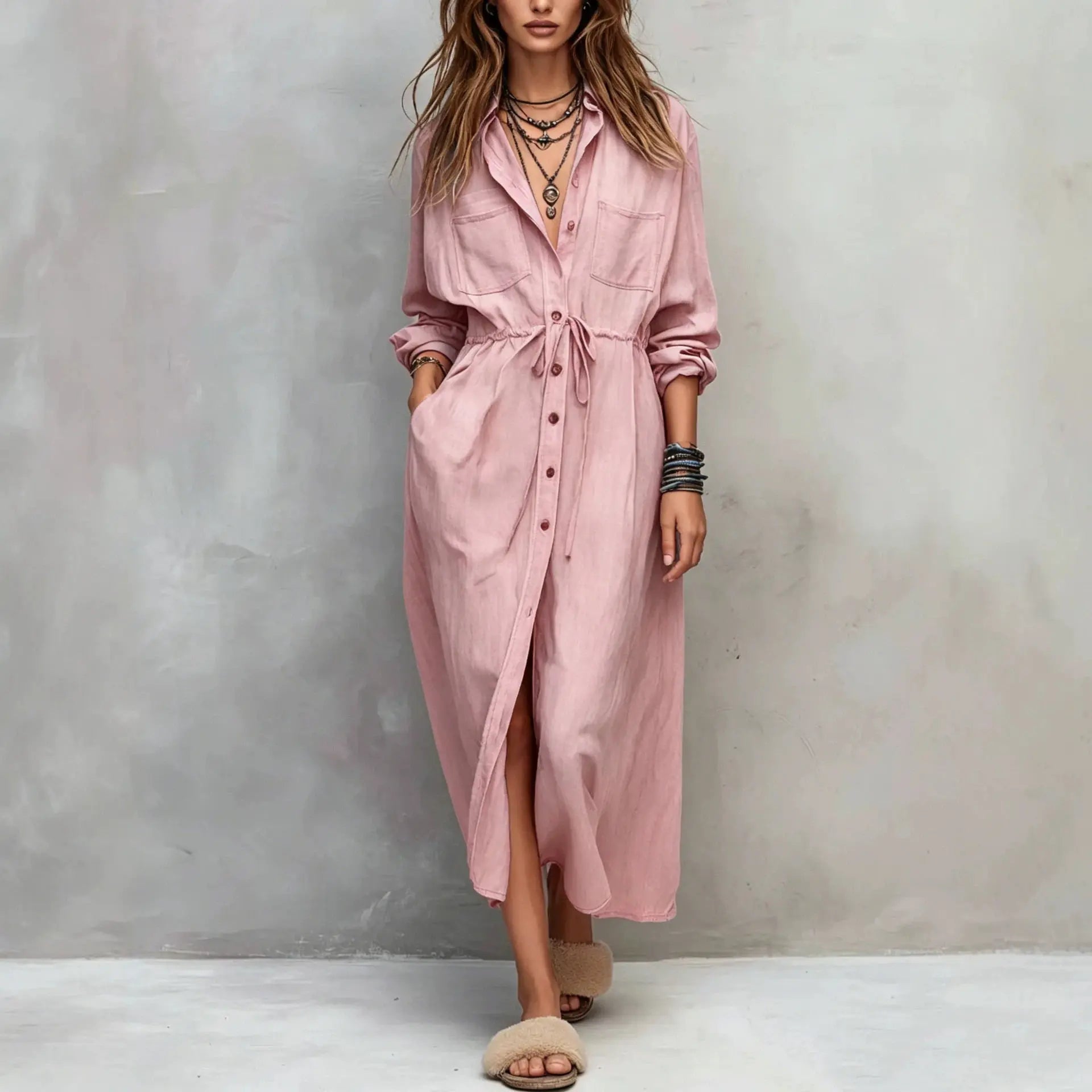 Women's Button Front Midi Dress