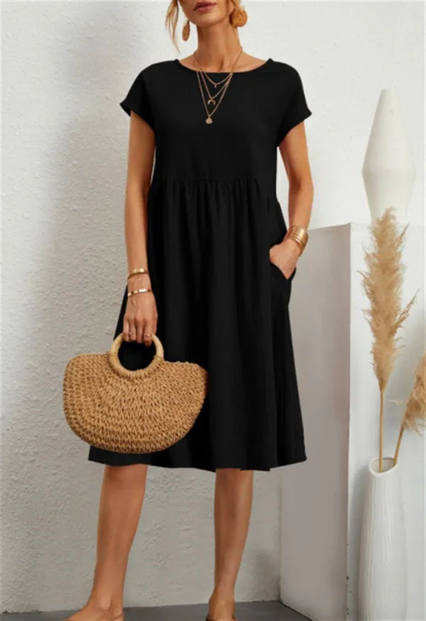 Women's Linen Pocket Midi Dress