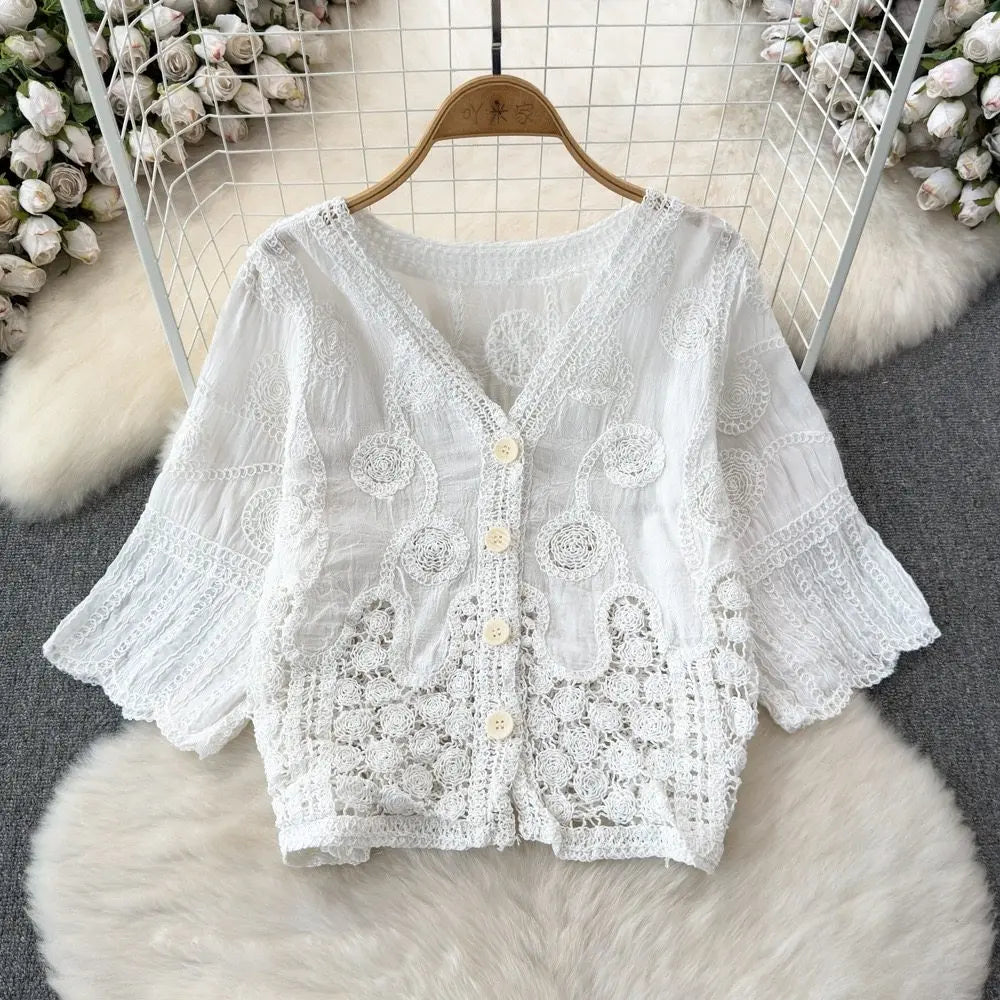 Women's Embroidered Crochet Blouse