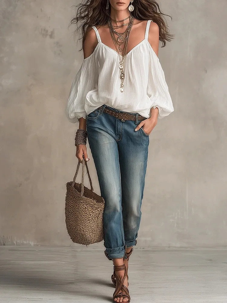 Women's Off Shoulder Boho Blouse