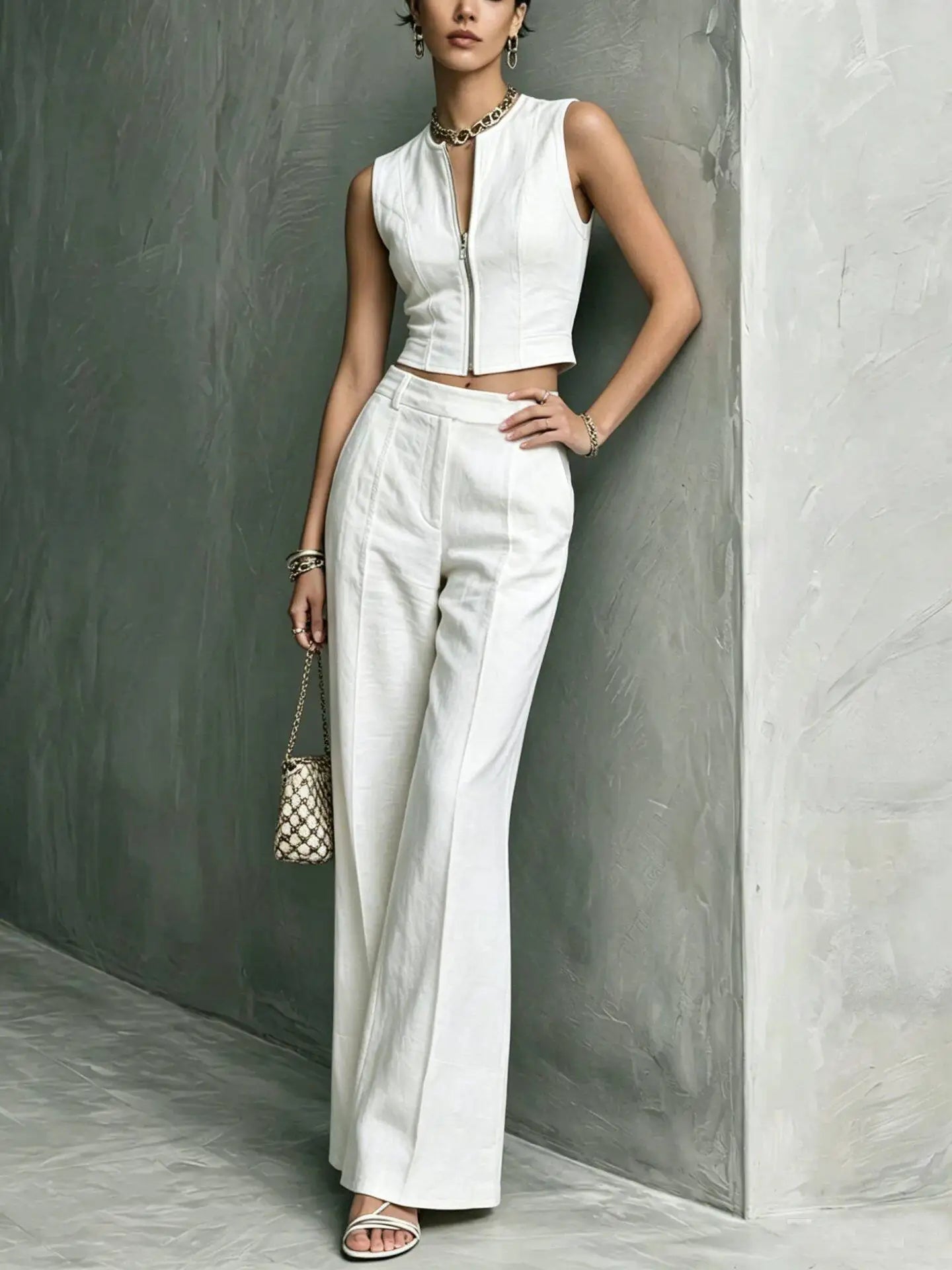 Women's Zip Front Trouser Set