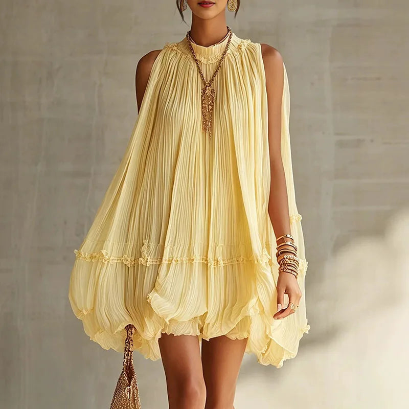 Women's Pleated Halter Mini Dress