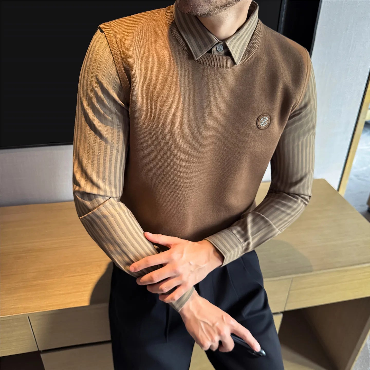 Slim Fit Striped Knit Sweater