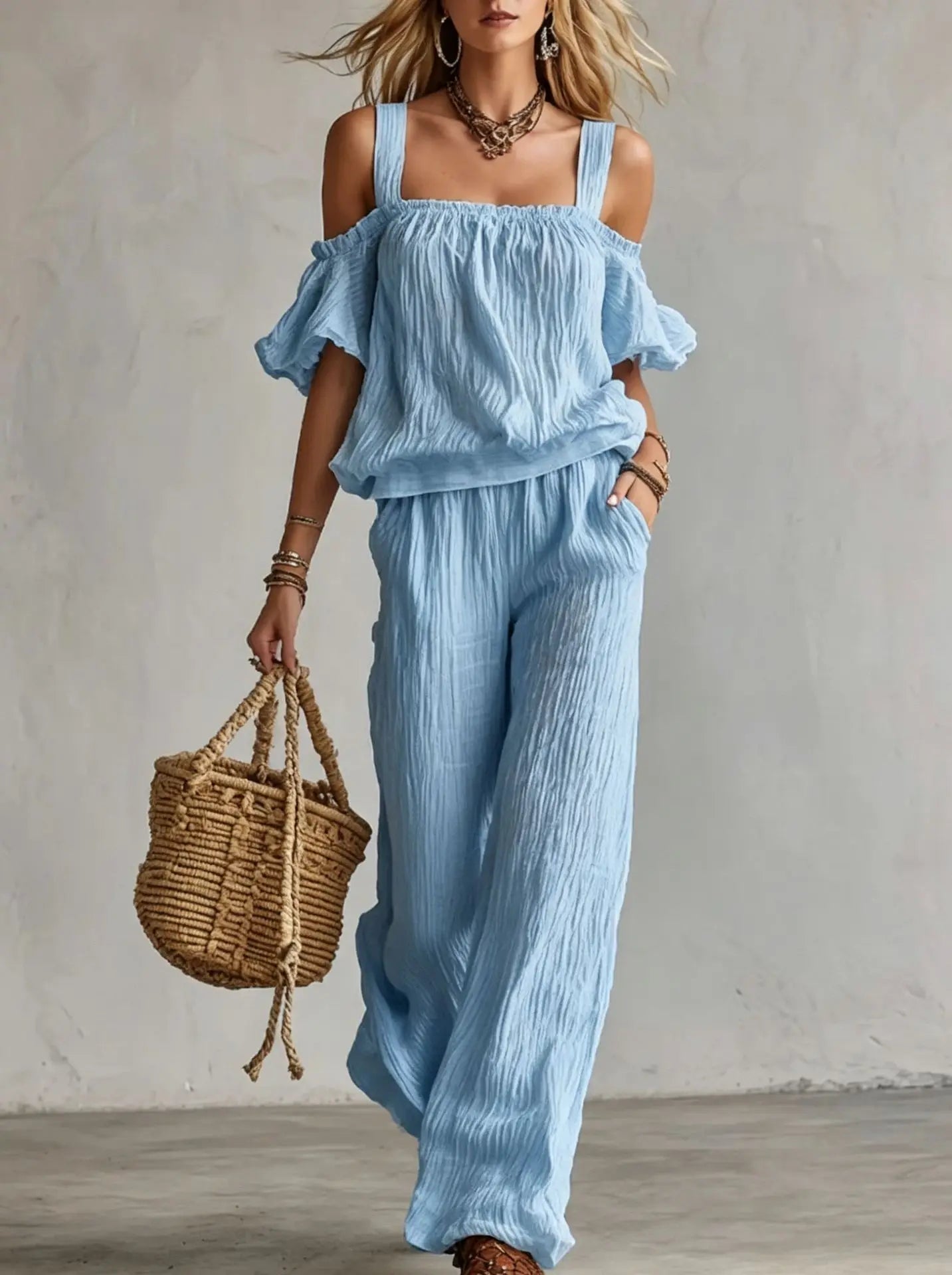 Women's Ruffle Relaxed Trouser Set