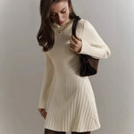 Load image into Gallery viewer, Mock Neck Long-Sleeve Knit A-Line Mini Dress
