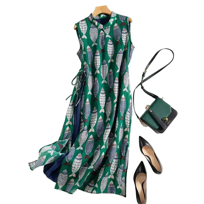 Women's Fish Print Midi Dress