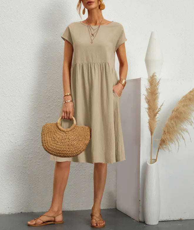 Women's Linen Pocket Midi Dress