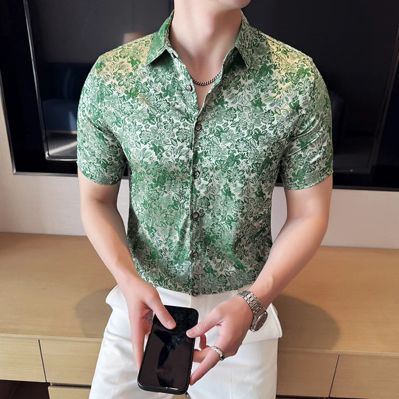 Slim Fit Silk Short-Sleeve Dress Shirt