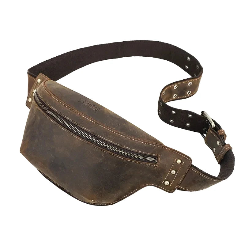 Rugged Leather Crossbody Waist Bag