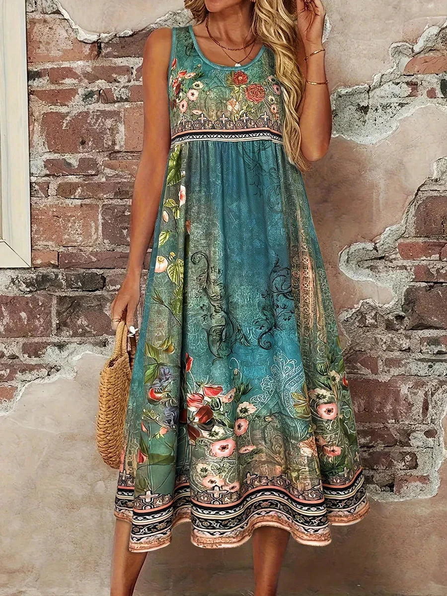 Women's Boho Floral Midi Dress