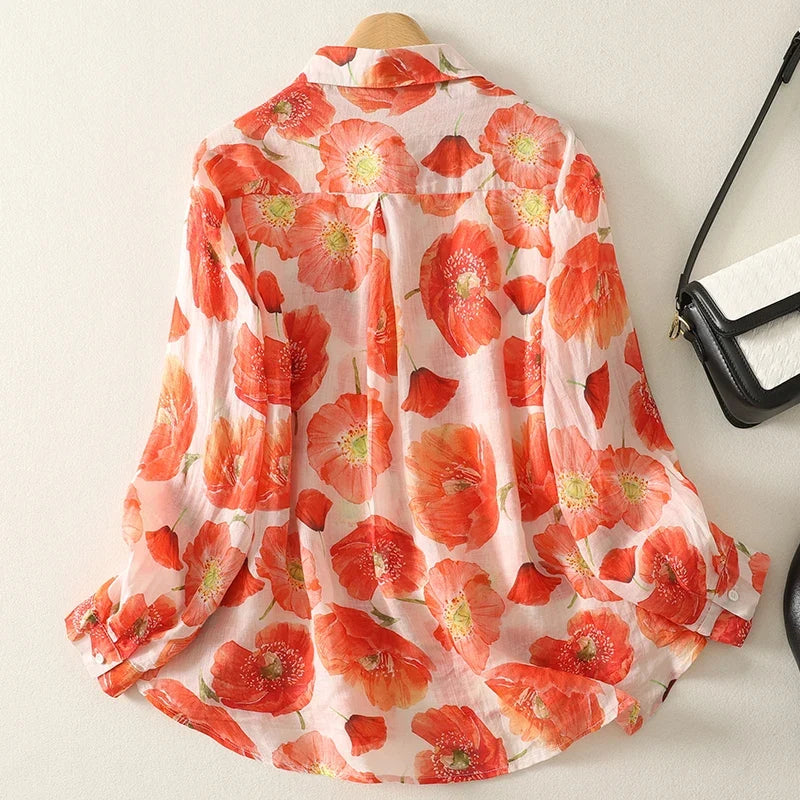 Women's Linen Floral Top