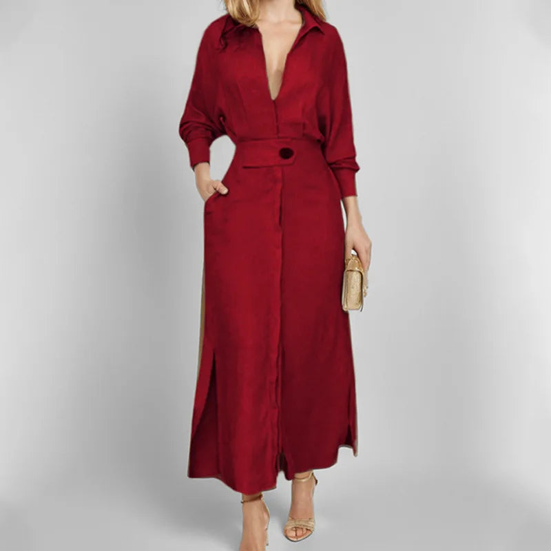 Women's V Neck Maxi Shirt Dress