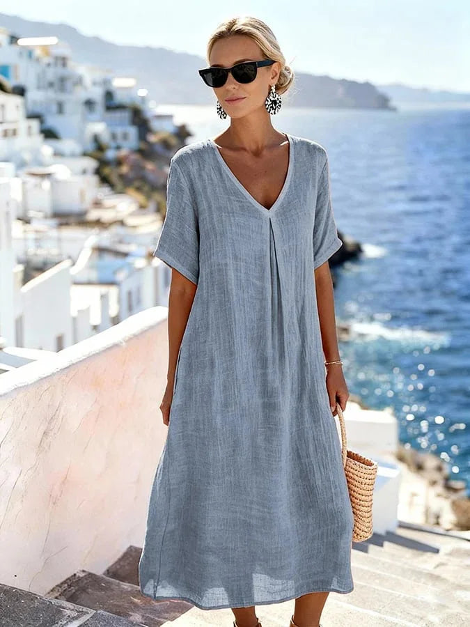 Women's Relaxed V Neck Summer Midi Dress