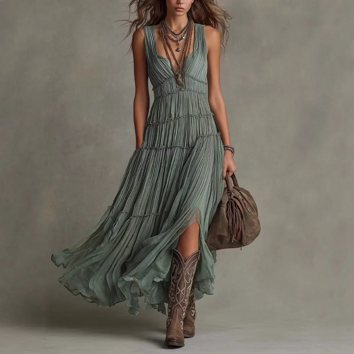 Women's Tiered Boho Maxi Dress