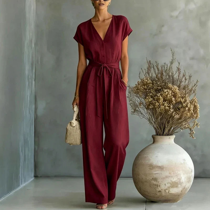 Women's Linen V Neck Jumpsuit