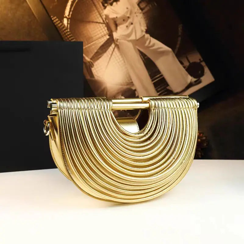 Metallic Woven Crescent Shoulder Bag
