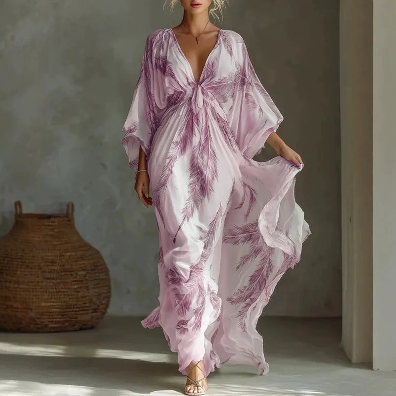 Women's Feather Print Maxi Dress