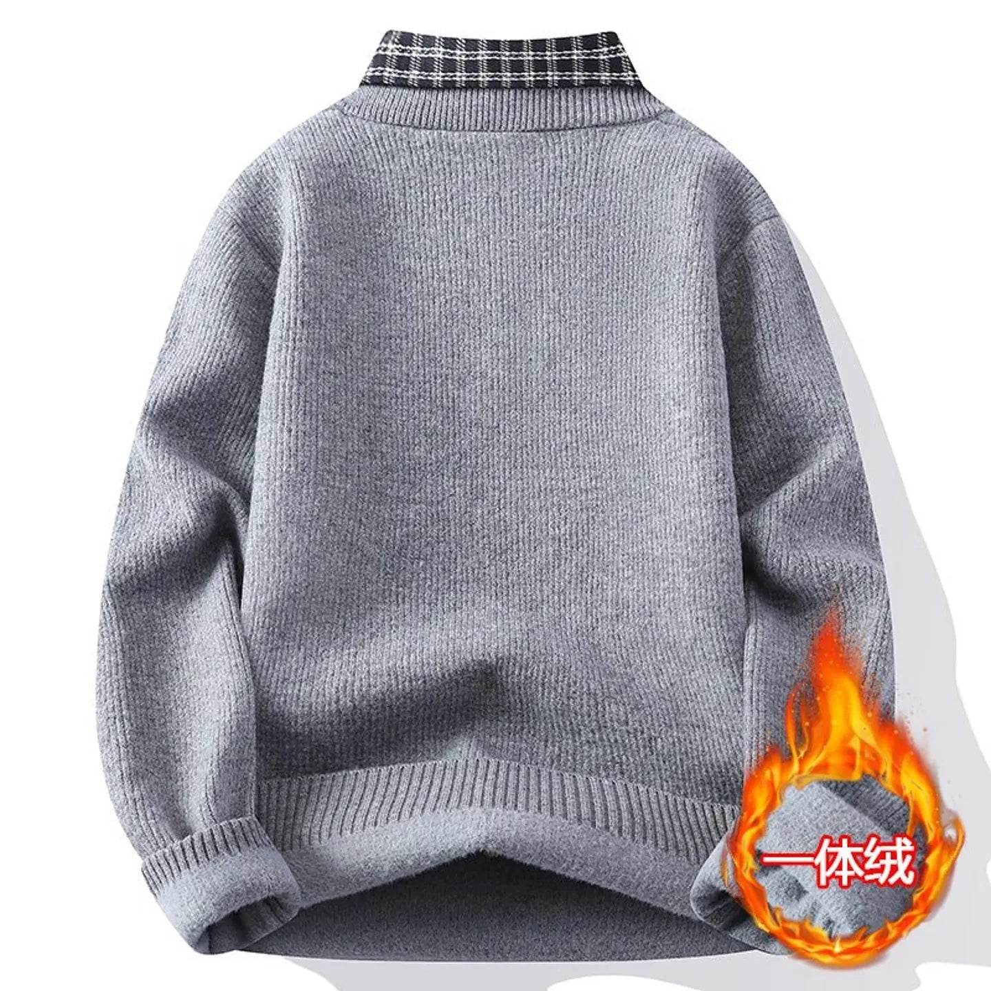 Relaxed Fit Plaid Long-Sleeve Knit Sweater