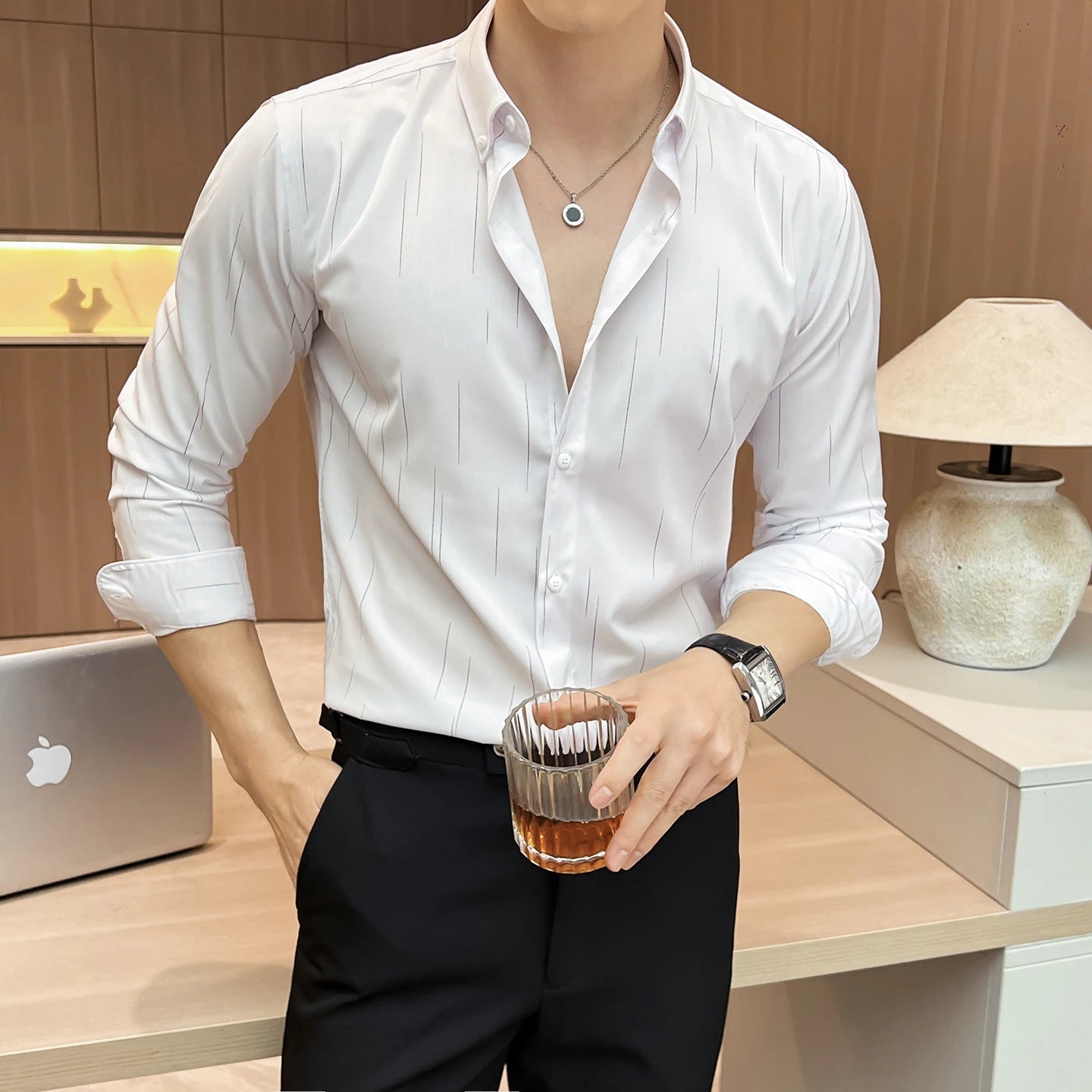 Slim Fit Striped Long-Sleeve Dress Shirt