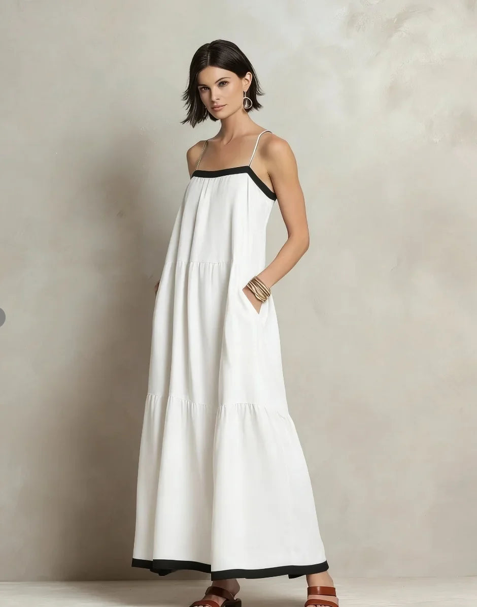 Women's Bohemian Spaghetti Strap Linen Maxi Dress