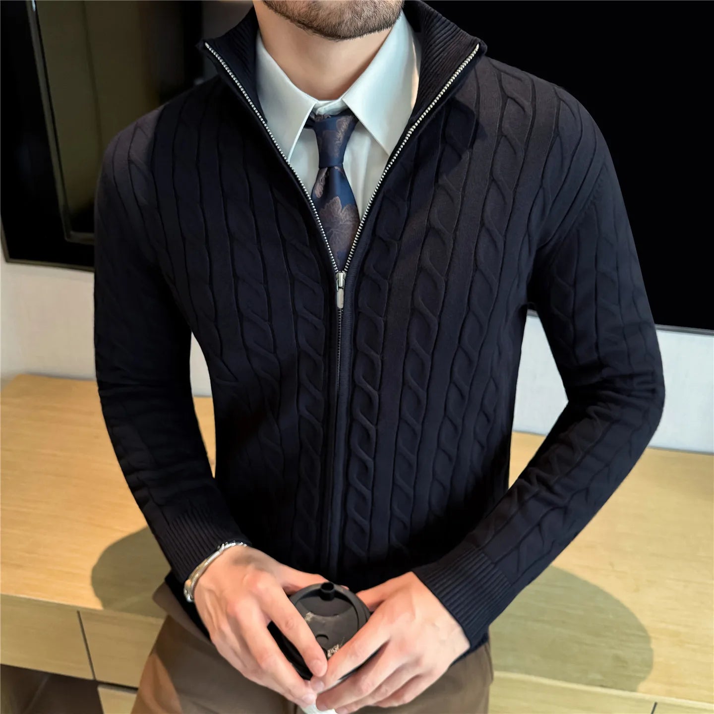Slim Fit Striped Long-Sleeve Cardigan