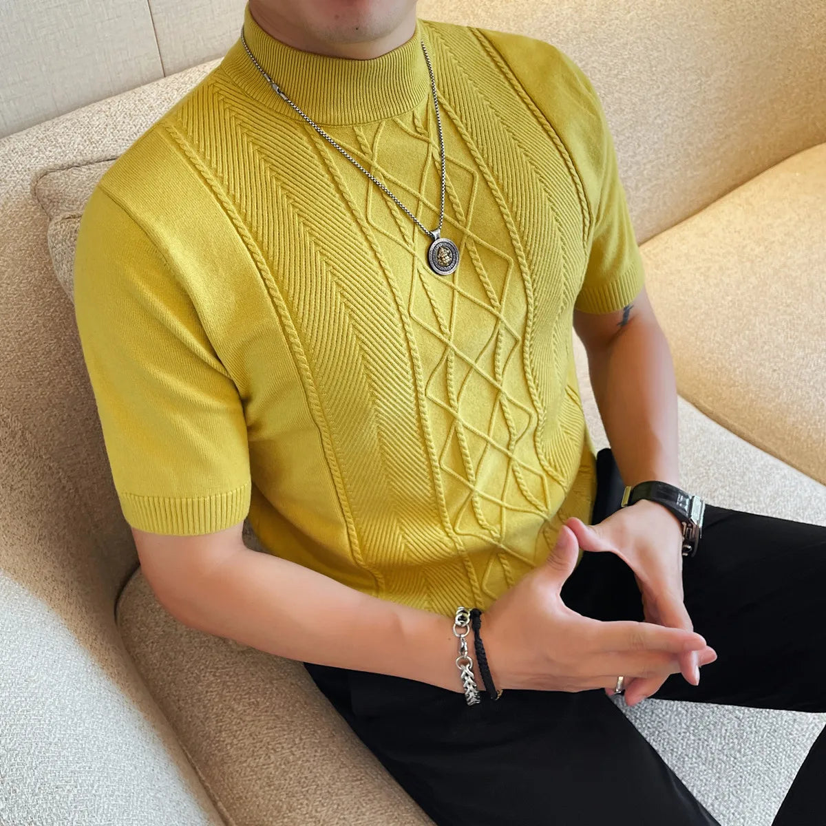 Slim Fit Short-Sleeve Knit Sweater