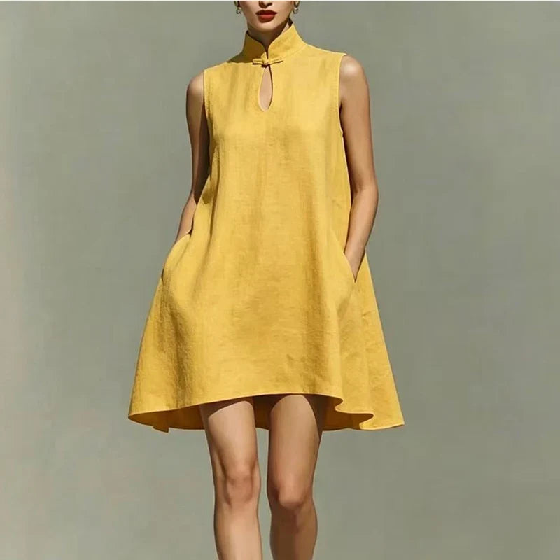 Women's Pocket Detail High Neck Mini Dress