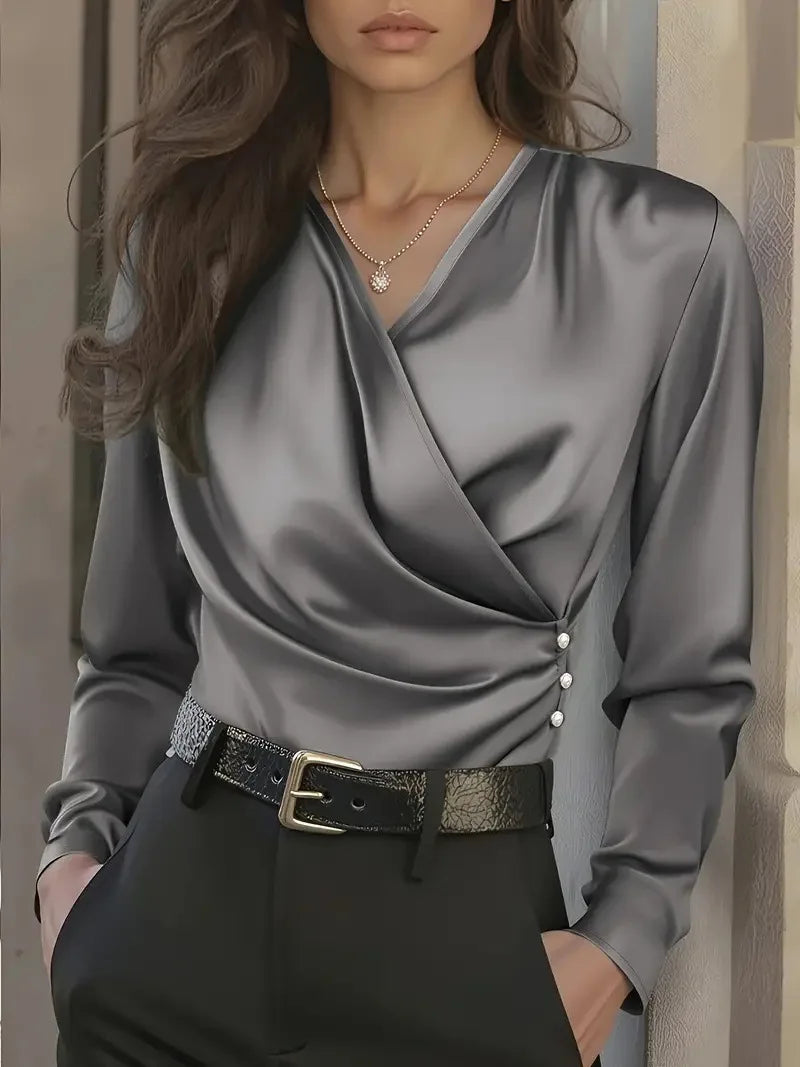 Women's Elegant Draped Satin Blouse