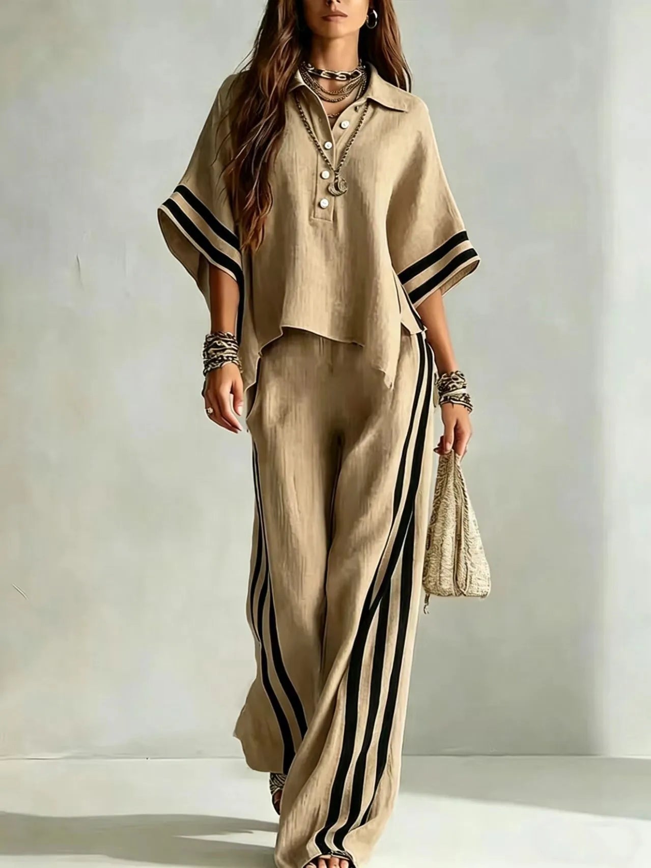 Women's Striped Wide Leg Pant Set