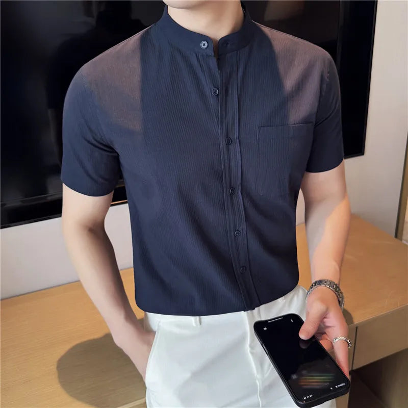 Slim Fit Striped Short-Sleeve Dress Shirt