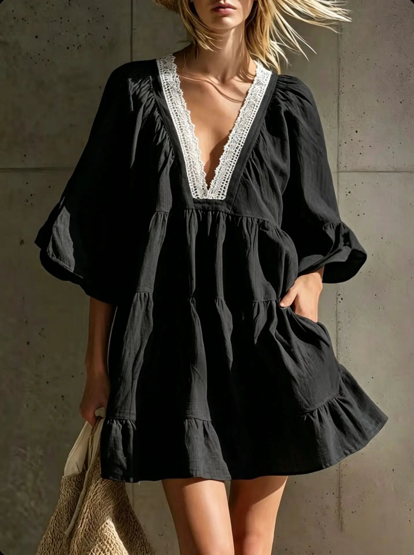 Women's Lace Trim Mini Dress