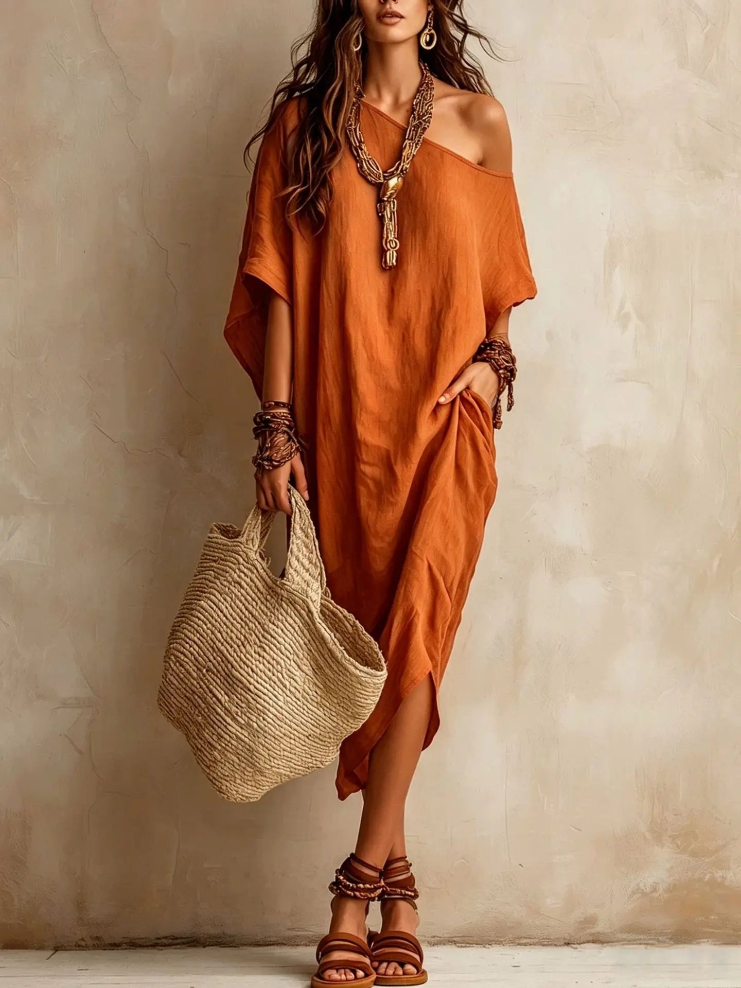 Women's Batwing Sleeve Midi Dress