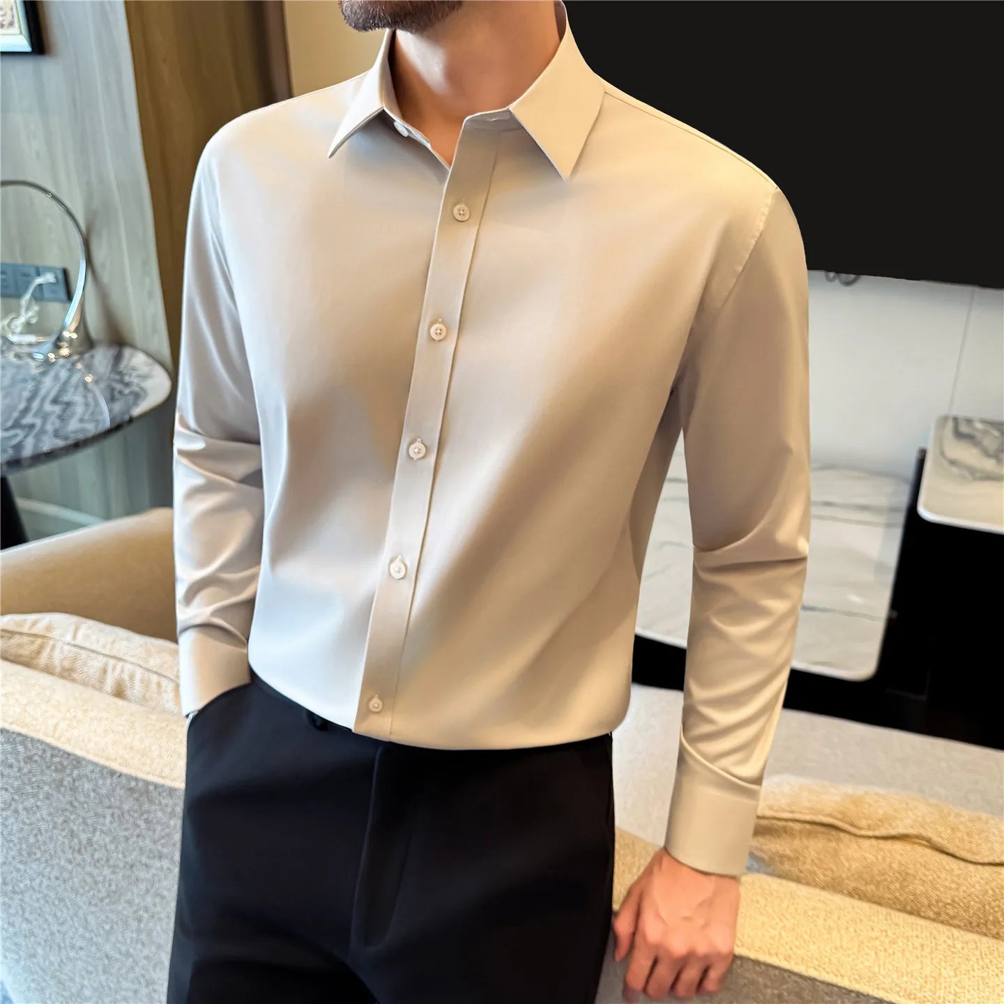 Slim Fit Silk Tuxedo Shirt