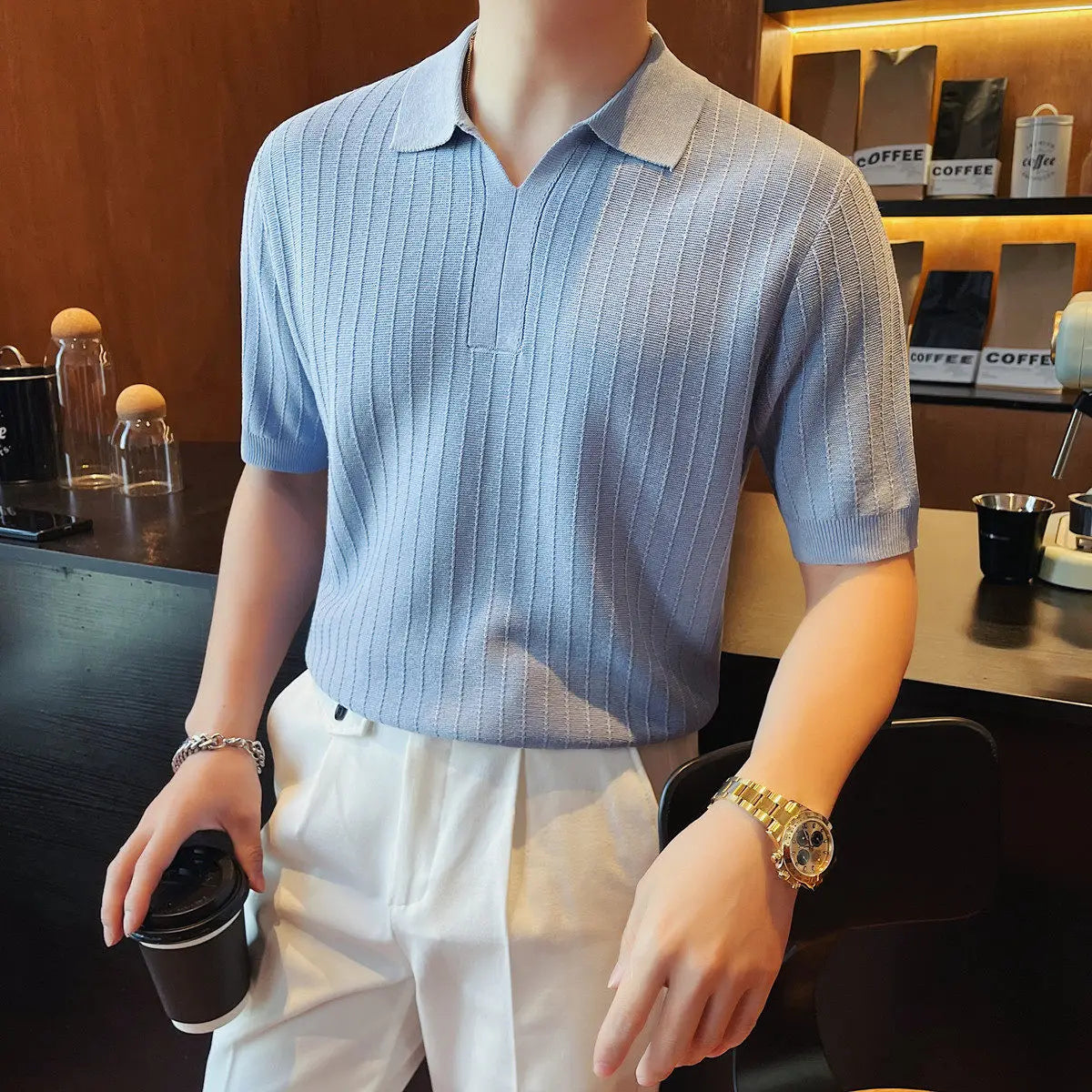 Slim Fit Linen Short-Sleeve Polo Shirt