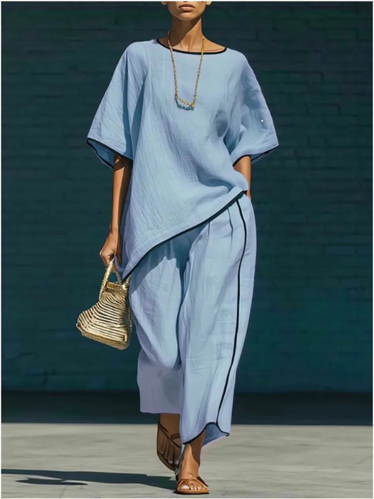 Women's Linen Cropped Pant Set