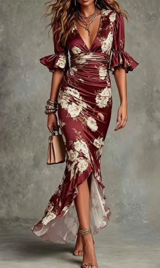 Women's V-Neck Maxi Wedding Guest Dress