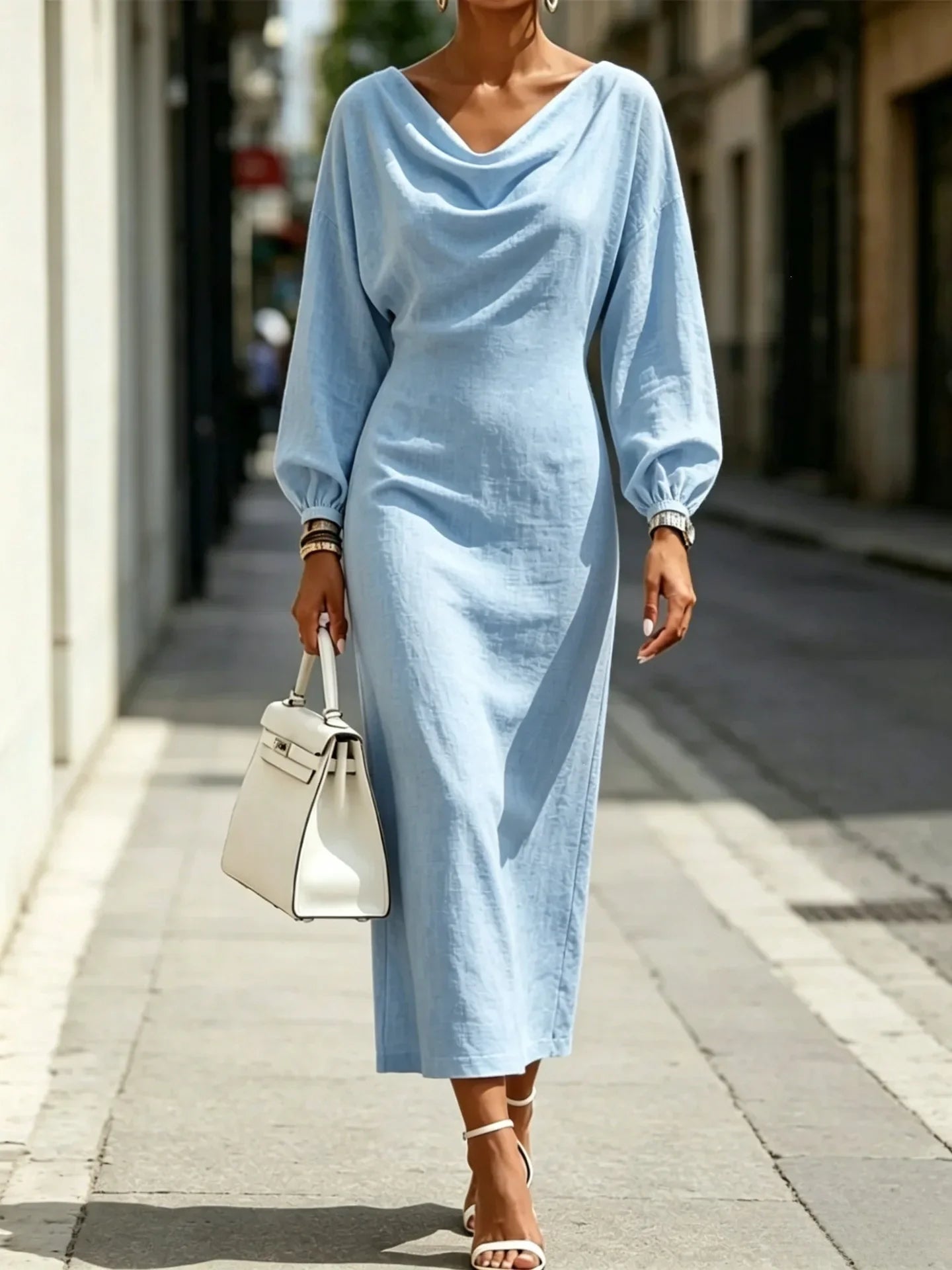 Women's Cowl Neck Midi Dress