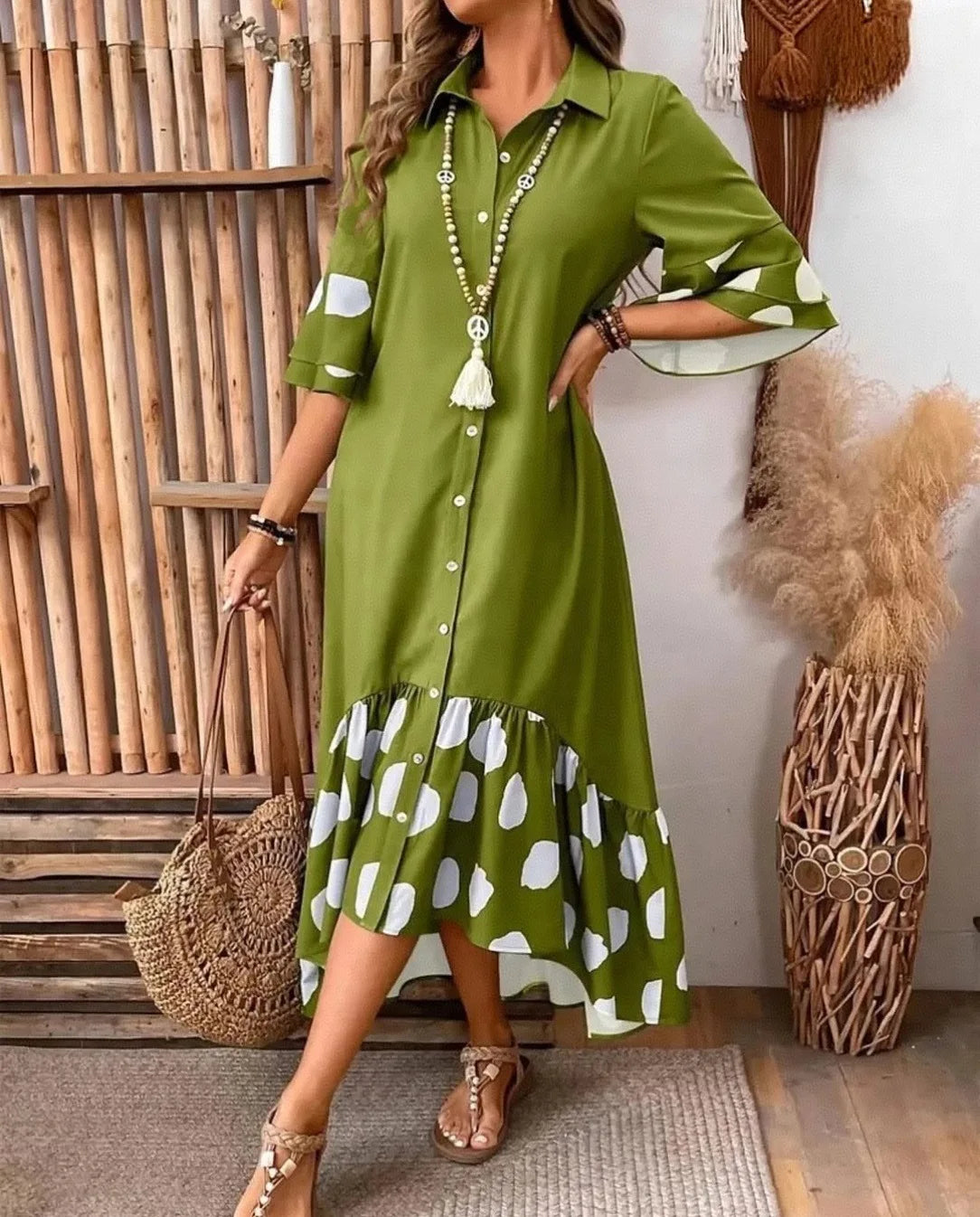 Women's Elegant Chic Polka Midi Dress