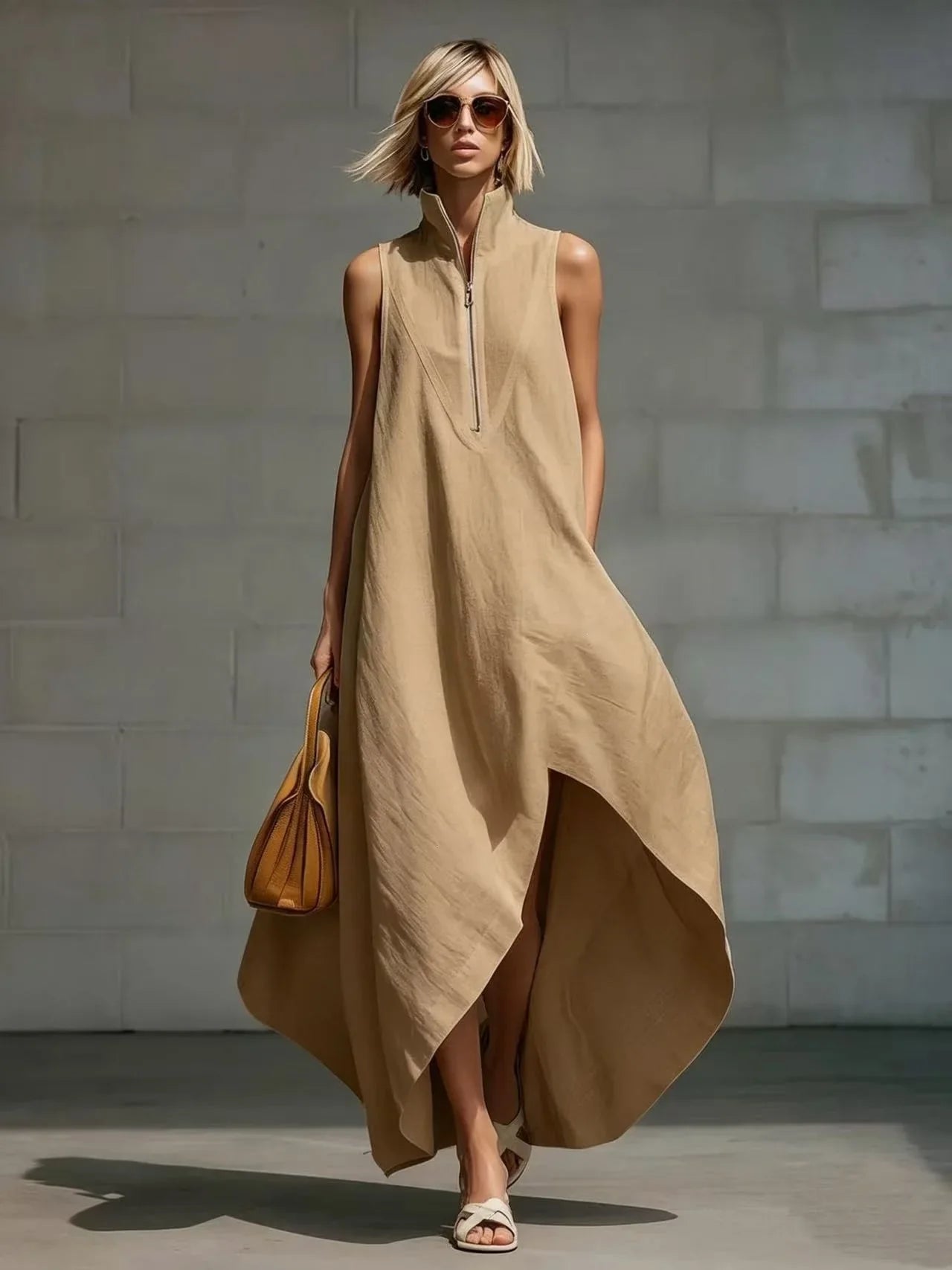 Women's Sleeveless Half Zip Long Dress