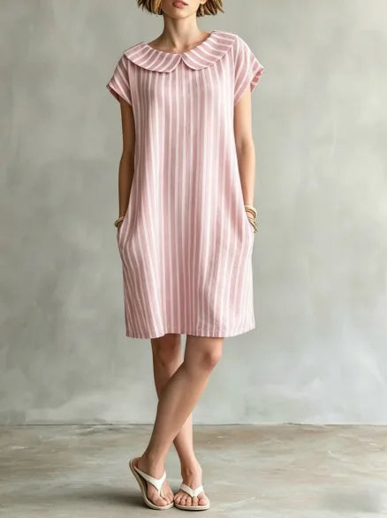 Women's Striped Peter Pan Collar Mini Dress