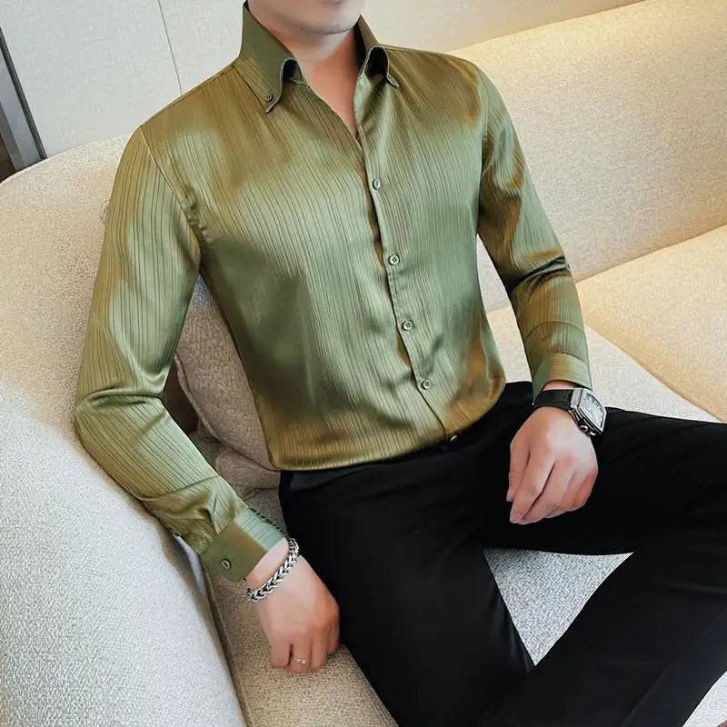 Slim Fit Striped Long-Sleeve Tuxedo Shirt