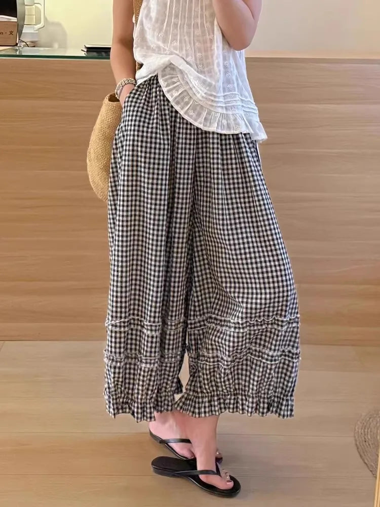 Women's Checkered Lantern Trousers